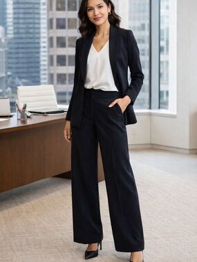 Focus 2000 Navy Wide Leg Dress Pants Size 6 Lined Career Chic